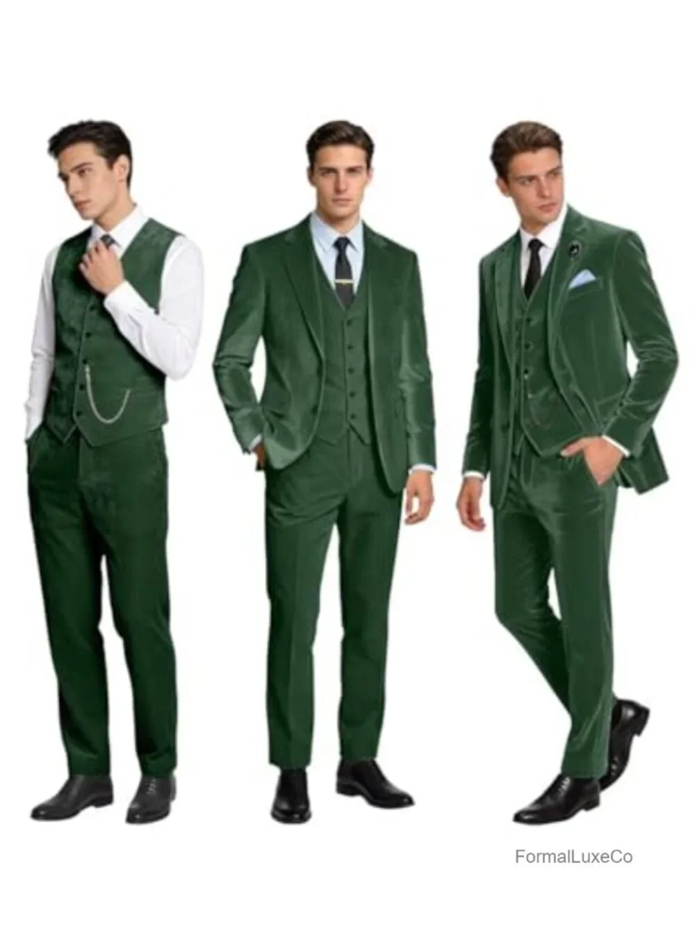 Retro Velvet Men's 3 Piece Suit Set Slim Fit Blazer Vest Pants Tuxedo Wedding